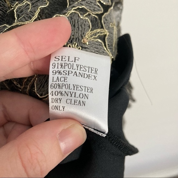 TADASHI SHOJI Sabi Gold Lace Metallic Short Sleeve Shift Dress - Picture 10 of 12